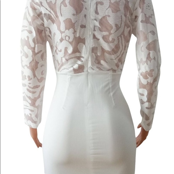 White Sexy V-Neck Jacquard Mini Dress - Picture 5 of 6